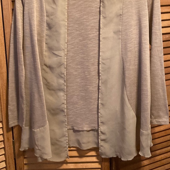 Metaphor Tan Open Front Chiffon Trim Cardigan - Picture 6 of 12